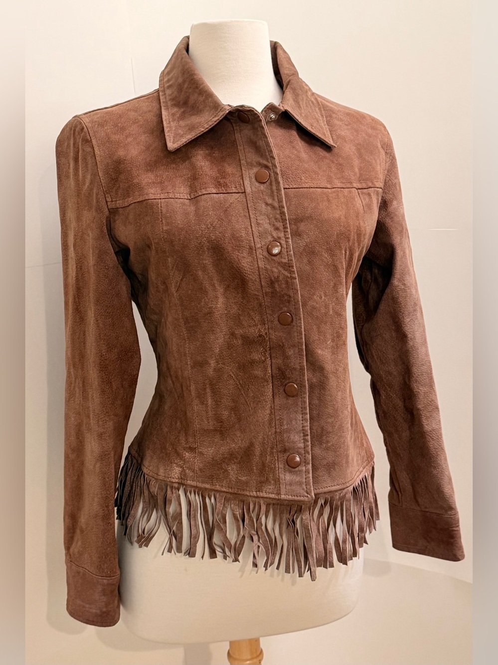 Brown Genuine Suede Fringe Jacket Western Boho Festival Size M